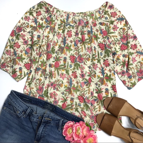 Lucky Brand Tops - Lucky Brand Floral Print Peasant Blouse